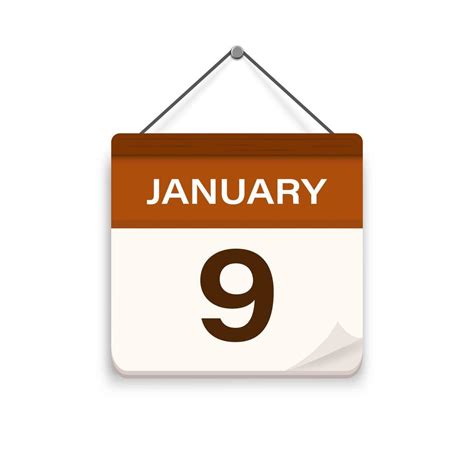 January 9, Calendar icon with shadow. Day, month. Meeting appointment ...