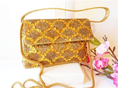 Vintage Gold Clutch Evening Bag, Gold Bead Handbag, Beaded Clutch Bag ...