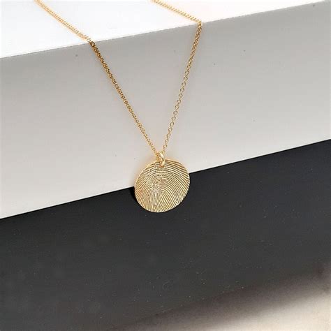 14k Solid Yellow Gold Fingerprint Necklace Memorial Gifts Memorial