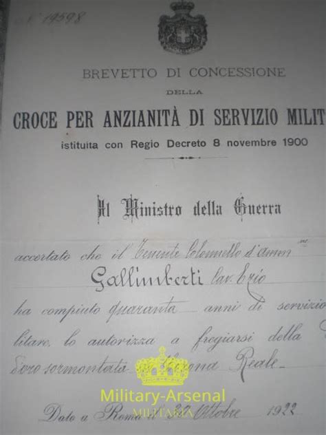 Diploma Per Croce Di Anzianit Military Arsenal