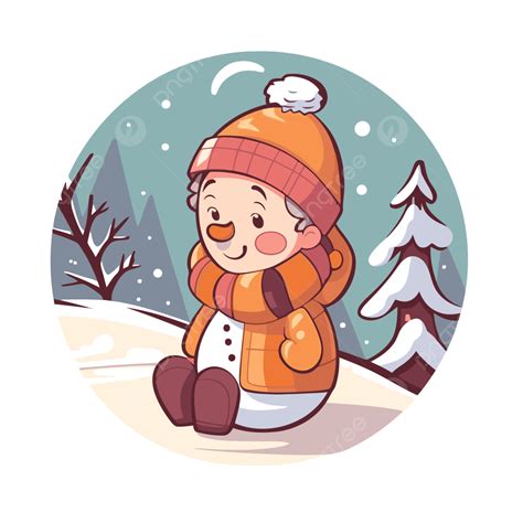 Cute Kid With Snowsuit Sitting In The Snow In Cartoon Vector Clipart