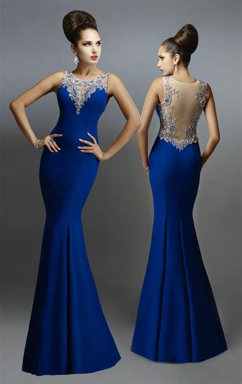 Royal Blue Mermaid Evening Dress 2016 Crew Beaded Pivot Backless