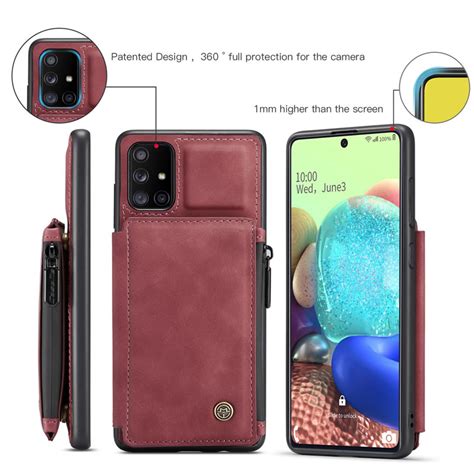 Caseme Samsung Galaxy A71 Rfid Blocking Zipper Leather Wallet Case Red