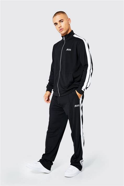 Heavyweight Tricot Man Funnel Neck Tracksuit Boohoo Uk