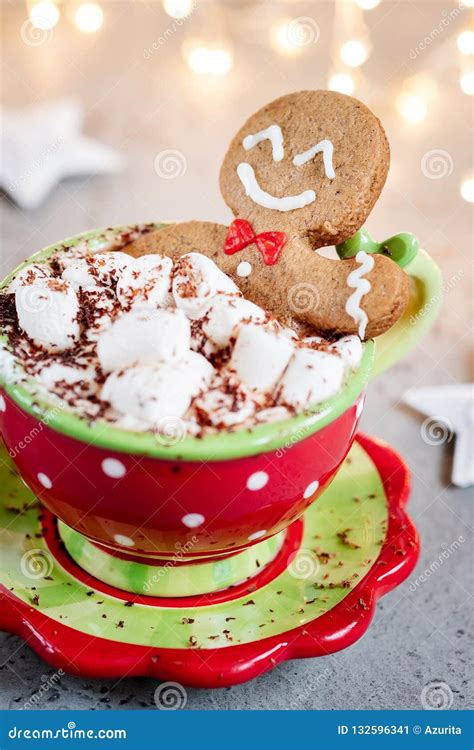 Gingerbread Cookie Man In A Hot Chocolate Stock Image Image Of Cute White