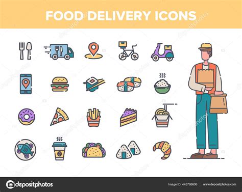 Set Of Outline Minimal Style Food Delivery Icons Stock Vector Image By