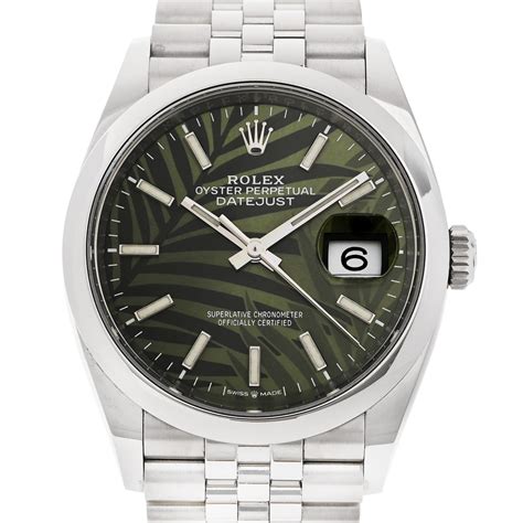 Rolex Datejust 36 Ref 126200 Green Palm Dial Fullset Bonanno Jewelers