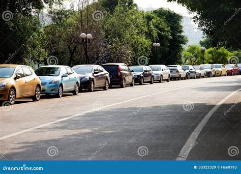 Cars Parked By The Roadside Stock Image Image Of Park Public 30322329