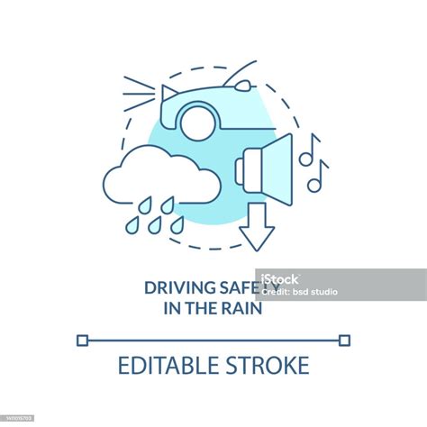 Driving Safety In Rain Turquoise Concept Icon Stock Illustration