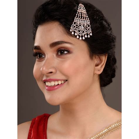 Buy Saraf RS Jewellery Rose Gold Plated Ad Studded Passa Maangtika Online