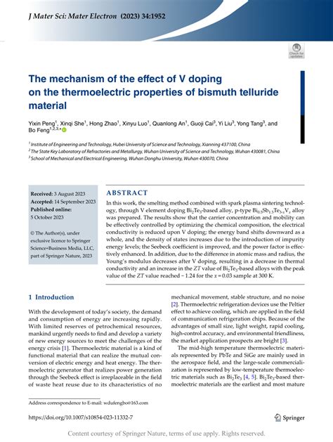 The Mechanism Of The Effect Of V Doping On The Thermoelectric