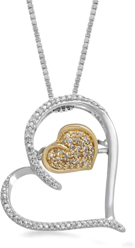 Jewelili 10k Yellow Gold And Sterling Silver 110 Cttw Natural White Diamond Tilted Heart