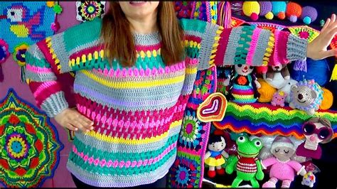 Suéter Tejido a Crochet Multicolor Muy Fácil Paso a paso YouTube