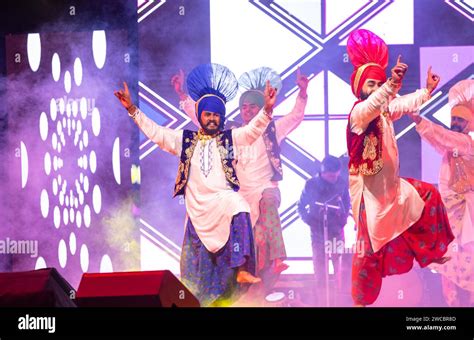 Group of punjabi artists from punjab performing bhangra dance in ...