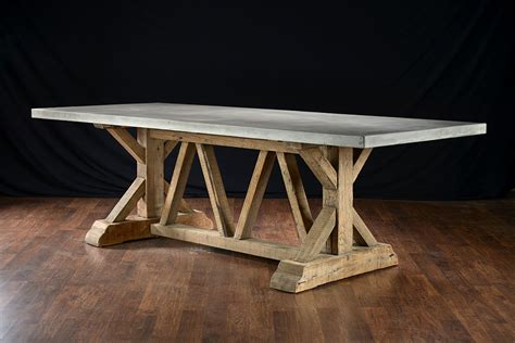 Concrete And Reclaimed Trestle Base Dining Table Mecox Gardens