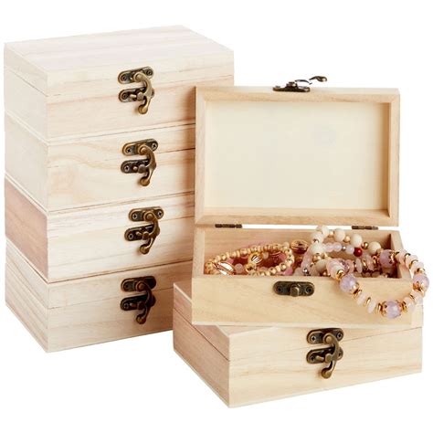 Buy Juvale 6 Pack Unfinished Wooden Boxes For Crafts With Hinged Lids