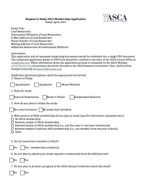 Fillable Online Request To Study ASCA Membership Application Fax Email