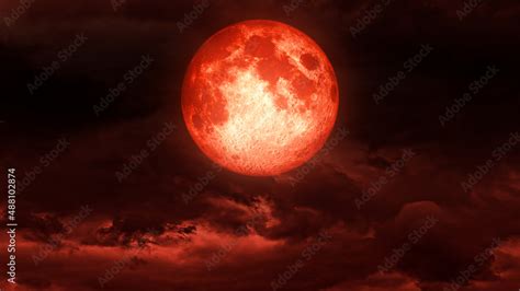 Creepy blood moon,red moon,The bloody full moon on the clouds.Horror moon 3D rendering Stock ...