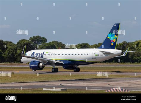 A Closeup Of Airbus A Neo Of Azul Brazilian Airlines On A Runway