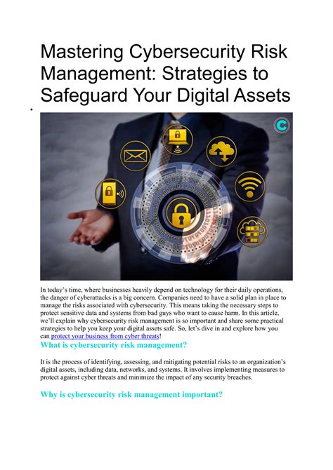 Mastering Cybersecurity Risk Management Strategies To Safeguard Your Digital Assets Pdf