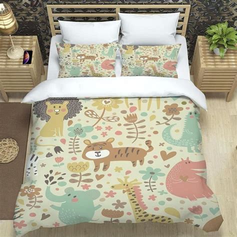 Housse de Couette Imprimé Dessin Animé Animal Microfibre Parure de Lit