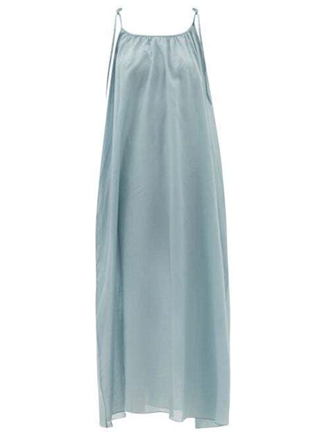 Buy LOUP CHARMANT Tie Shoulder Organic Cotton Voile Slip Dress Blue