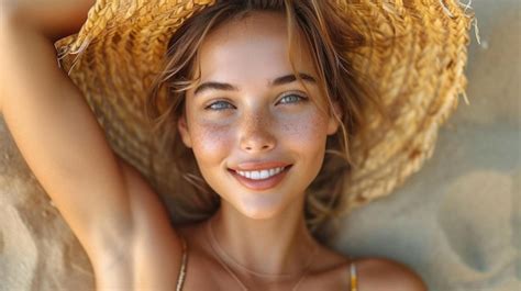 Premium Photo Closeup Portrait Of Beautiful Young Woman In Straw Hat