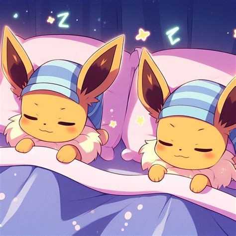 Two Sleeping Eevees Nightcapped In Bed By Puffnstuffyowo On Deviantart