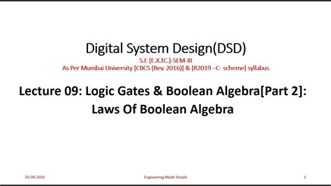 Digital System Design[dsd] Lec 09 Logic Gates And Boolean Algebra[part 2] Laws Of Boolean