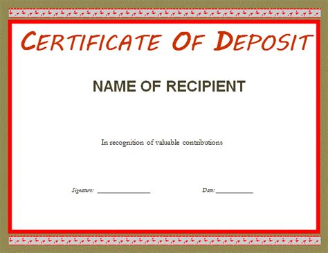 Certificate Of Deposit Template Free