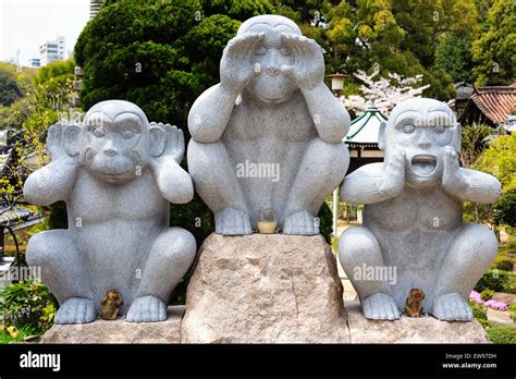 Japan Onomichi Taisanji Temple Three Wise Monkey Statue With Hands