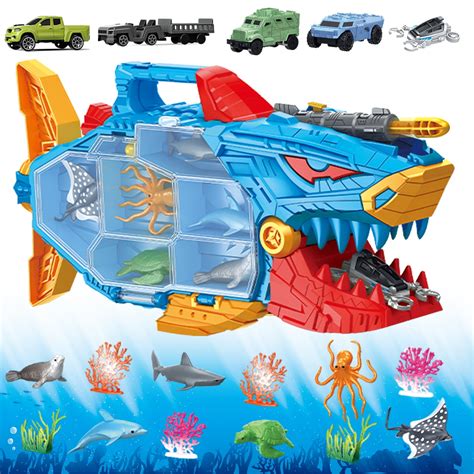 Shark Toy & Deep Sea Creatures Ocean Animal Toys with Truck Cars 18