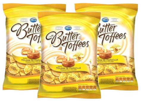 3 Bala Butter Toffees Sabor Mousse de Maracujá Arcor 500g Balas