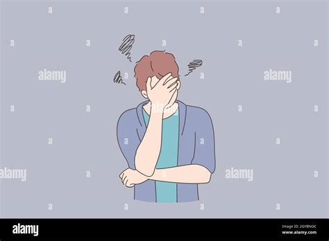 Depression Bad Thoughts Stress Concept Young Man Cartoon Character