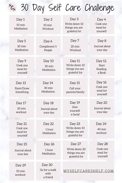 30 Day Self Care Challenge Calendar Self Improvement Tips Building