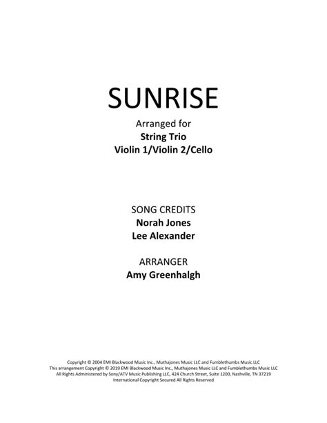 Sunrise Arr Amy Greenhalgh By Norah Jones Sheet Music For String