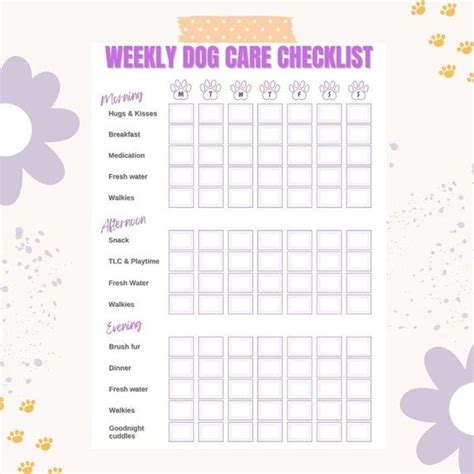 Dog Care Printable Checklist, Purple Pet Care Planner, Digital Size A4 ...