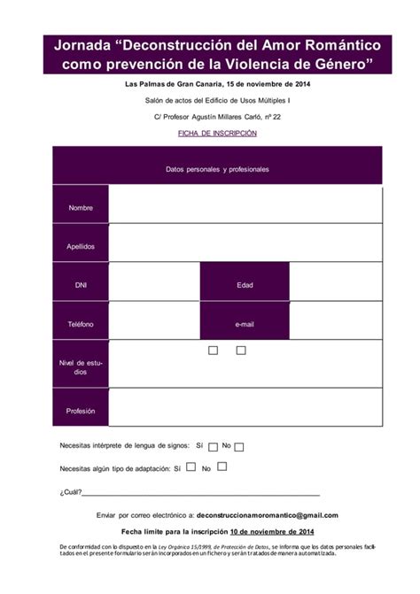 Ficha inscripción LAS PALMAS DE GC Jornada Deconstrucción Amor