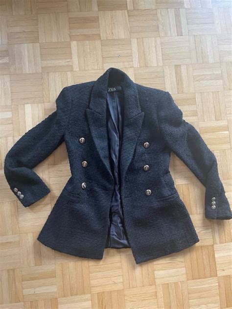 Zara Black Bucle Tweed Jacket Gold Buttons Kaufen Auf Ricardo