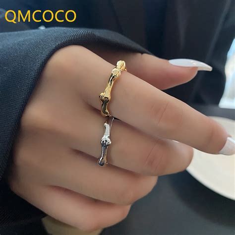 Qmcoco Estilo Coreano Irregular Anel De Design Criativo Prata Ouro Cor