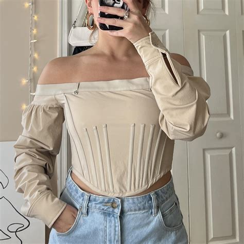 Maniere De Voir Corset Style Off The Shoulder Depop