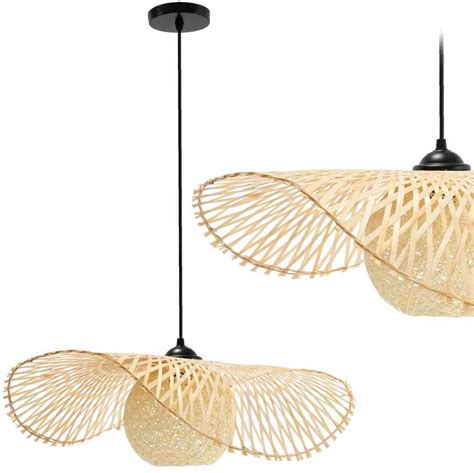 LAMPA SUFITOWA WISZĄCA ŻYRANDOL BOHO NATURALNA BAMBUSOWA PLECIONA E27