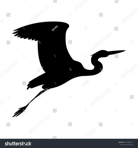 Heron Flying Vector Illustration Black Silhouette Immagine Vettoriale Stock Royalty Free