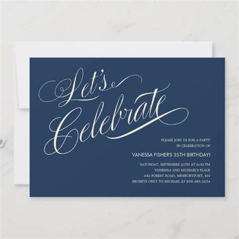 Navy Blue Birthday Invitations For Adults