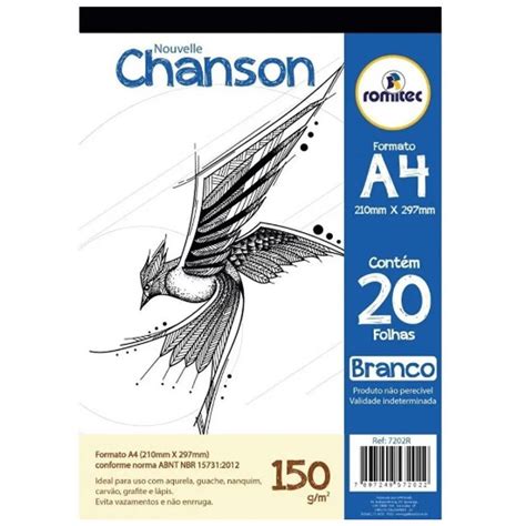 Bloco Desenho Papel Canson Chanson Branco 140g A4 20 Folhas Para