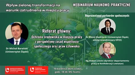 Webinarium Wp Yw Zielonej Transformacji Na Warunki Zatrudnienia W