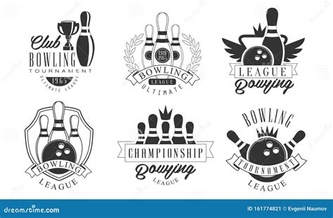 Set Of Vintage Bowling Logos Cartoon Vector Illustration Stock Vector Illustration Of