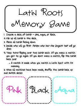 Latin Roots Memory Matching Game By Scrappy Teaching In Fl Tpt