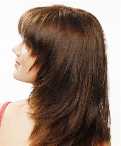 Long Straight Dark Mocha Brunette Hairstyle With Layered Bangs Sch Ne