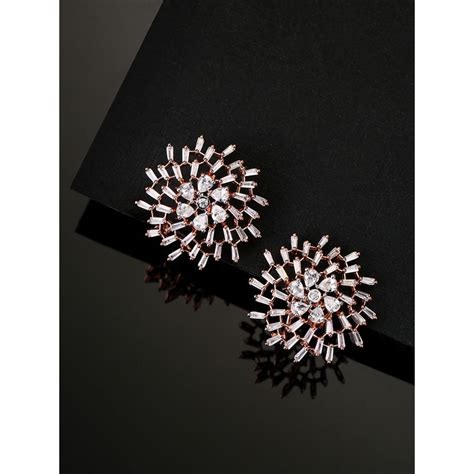 Priyaasi Rose Gold Plated American Diamond Decorated Contemporary Stud